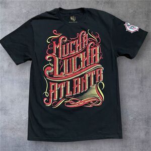 Mucha Lucha Libre Atlanta Rhinestone Black Red Gold Tee Men's Size Medium